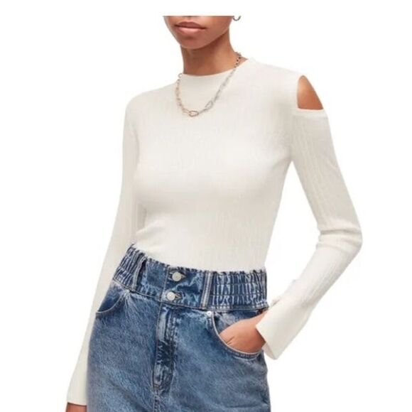 AllSaints Women's 100% Merino Wool Ribbed Sweater Chalk White Medium NWT - Picture 1 of 8